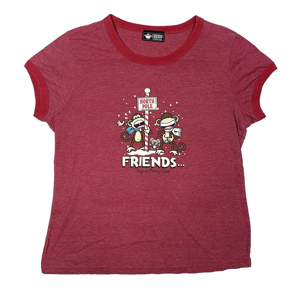 Bobby Jack Monkey Graphic T-Shirt Burgundy North Pole Y2K Vintage Large